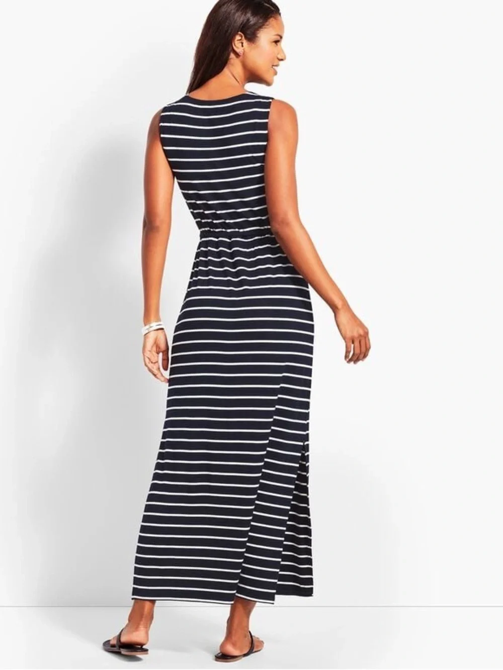 EMBROIDERED TASSEL-BELT STRIPE JERSEY MAXI DRESS, SIZE MP, GREAT CONDITION
